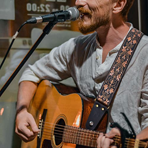 Nefelibata JTBD-VES189 Guitar Strap, 2 Inch Jacquard Embroidery Guitar Straps, Full Grain Leather Ends With Hidden Pocket, For Bass, Electric And Acoustic Guitars thumb #5