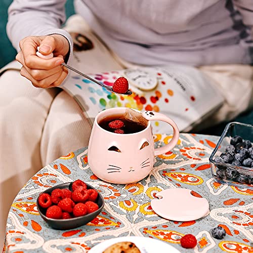 SHENDONG Pink Cat Mug Cute Ceramic Coffee Cup with Kawaii Lid and Lovely Stainless Steel Spoon Novelty Morning Cup Coffee Milk Tea Mugs - Image 2