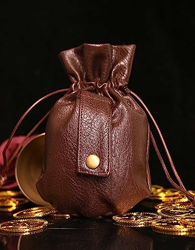 Haikyuu Medieval PU Leather Pouch Leather Drawstring Pouch Coin Purse Storage Renaissance Dice Bag (L, Brown)3
