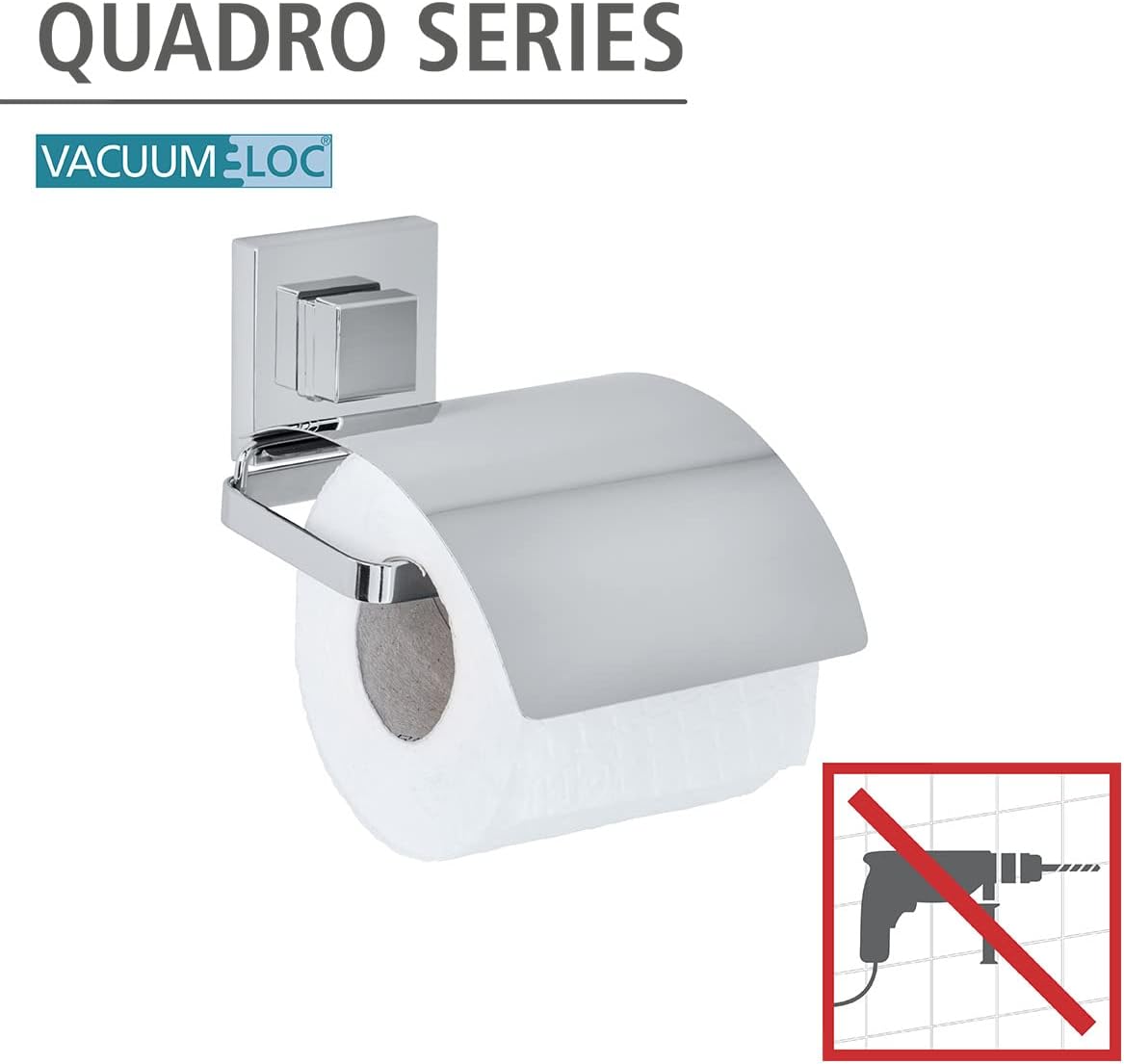 Wenko Quadro Toilet Paper Holder with Cover/Vacuum-Loc, Silver