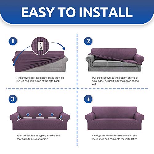 KEKUOU Stretch Single Sofa Slipcover 1 Piece Couch Sofa Cover (31"-55") Furniture Protector 1 Seater Sofa with Elastic Bottom for Kids,Pet.Jacquard Small Checked Pattern Fabric(Small,Dark Purple)