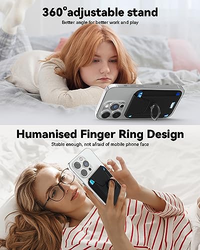Amzone 3-in-1 Magnetic Wallet with Phone Ring Stand, Compatible with Mag-Safe Wallet, Magnetic Privacy Flap, Phone Wallet with Phone Ring for iPhone 15/14/13/12 Series, 7 Cards Holder (Black)