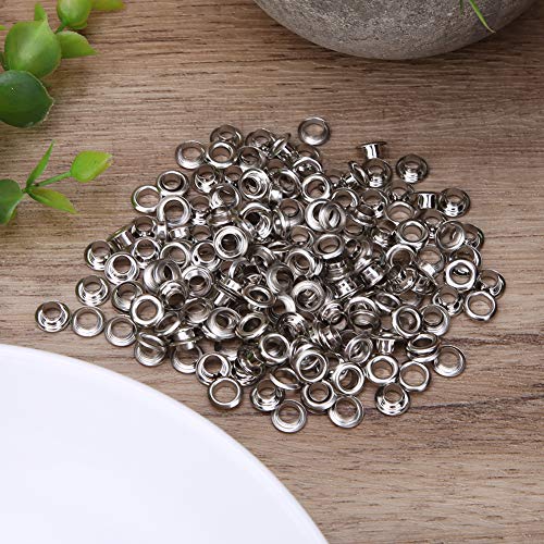 Zerodis 100 Sets Grommets Eyelets, 4MM Brass Eyelets Solid Metal Antique Style Eyelet Repair Replacement with Gasket Kit(Silver)