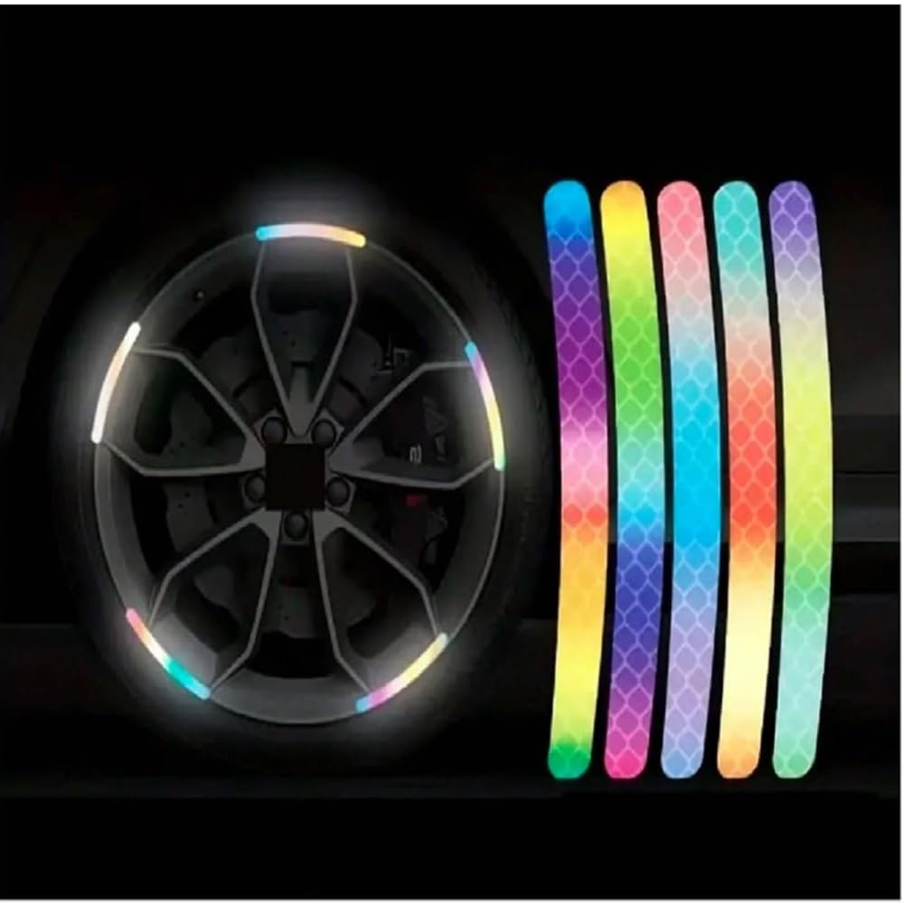 A2K Zone 3D Anti-Scratch Reflective Tire Rim Wheel Sticker Stripe for Car, Motorcycle, Cycling Bike, Night Glow Reflection, Multicolor 20 Pcs