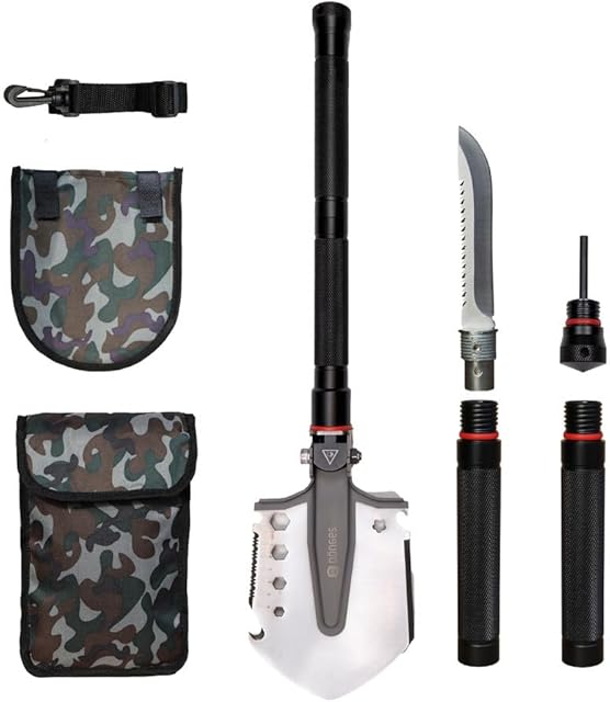 Dönges Dönges Multifunktionaler Klappspaten inkl. 3 Längen | Kombi Schaufel aus rostfreien Edelstahl | schwarze Klappschaufel für Survival, Wandern, Camping | Survival Ausrüstung mit camouflage Tragetasche — Spaten