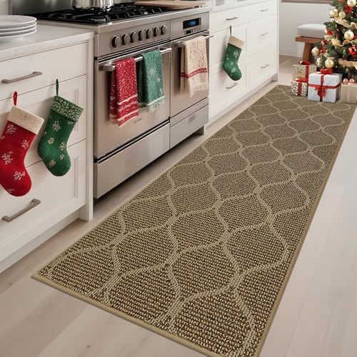 COSY HOMEER Küchenläufer rutschfest, 50 x 80 cm Küchenteppich, Teppich Küche Waschbar Läufer Maschinenwaschbar für Flur, Küche, Waschküche, Eingang, Beigebraun Beigebraun 50 x 80 cm