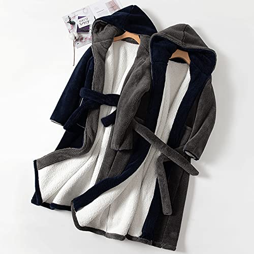 Men's Warm Hooded Robe, Long Thick And Fleece, Lazy Casual Loungewear3