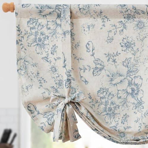 jinchan Tie Up Shade Valance Curtain Linen Floral...