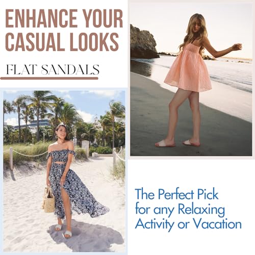 Tscoyuki Slides Sandals for Women Basic Slip On Flat Sandals Open Toe Comfort Beach Sandals Slippers for Casual Dressy Summer2