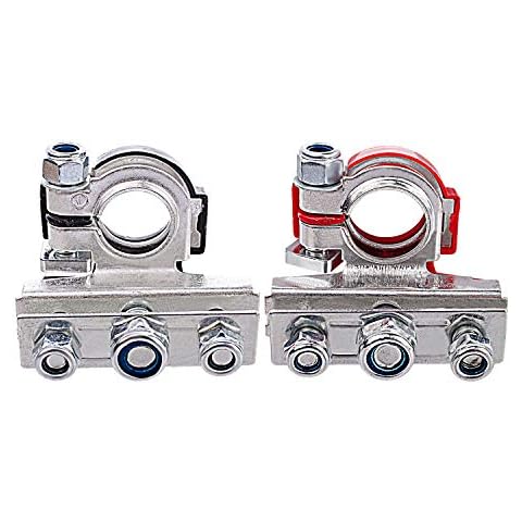 Battery Terminal Connectors with 3 Way, Top Post Battery Terminal Ends, Copper Plate, Positive and Negative, Applicated in Car,Boat, Van and More.(Copper Plate with 3 Bolt) Cover