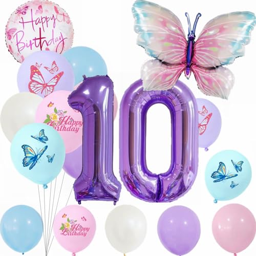 Yunchu Online 10. Geburtstagsdeko Mädche Lila Schmetterling Geburtstag Deko 10.Schmetterling Geburtstag Party Set