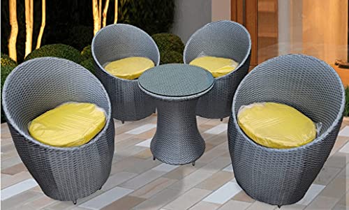 Image of Artic Fashion Apple Chairs Table Set 4+1 Wicker Patio Furniture Sets 4 Chair and 1 Table with Cushions for Garden Balcony Bedroom Powder Coated Frame Uv Protected Wicker (Grey+Yellow)