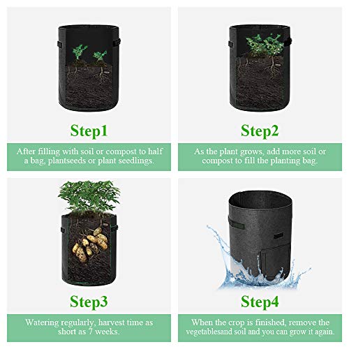 KAUFAM 5 Pack Plant Grow Bag 15 Gallon for Potato Tomato Carrot & Other Vegetable with Harvest Window and Handles, Easy to Use Flower Non-Woven Growing Bag Planting Box Container Garden Indoor Outdoor - Thumbnail 4