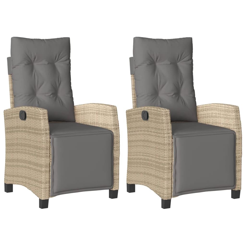 Poltrona reclinabile giardino poggiapiedi 2 pz rattan PE beige mix sedie esterno resistente alle intemperie poltrone per terrazze beige misto con poggiapiedi