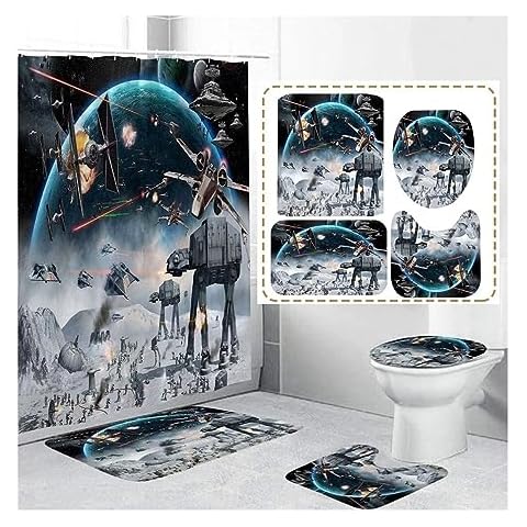 Derozeng 4Pcs Stars Space Shower Curtain Set Cover