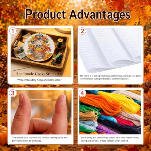 Image of Scarecrow Stamped Cross Stitch Kits for Adults Beginners with Hoop Frame