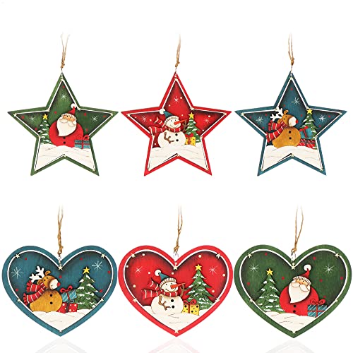 com-four® 6X Colgantes de Madera para el Árbol de Navidad - Adornos Decorativos Navideños Con Motivos Coloridos