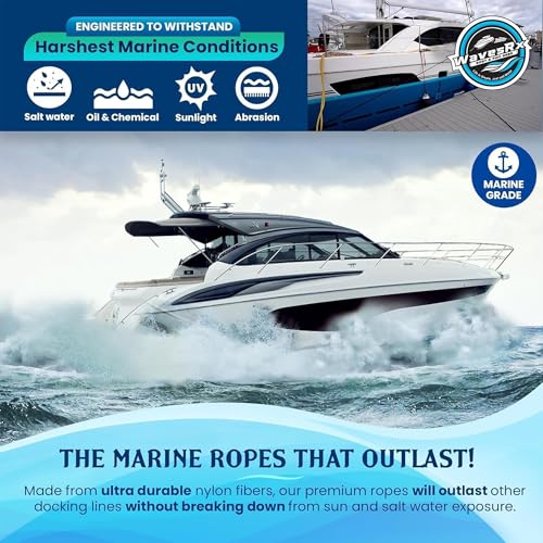 Image of Premium Nylon Boat Dock Lines & Ropes for Docking 1 /2'' x 20' | Double Braided Marine Rope & Mooring Line| Boat Ropes for Docking with Loop | UV & Saltwater Resistant Dock Ropes for Boats & Pontoons