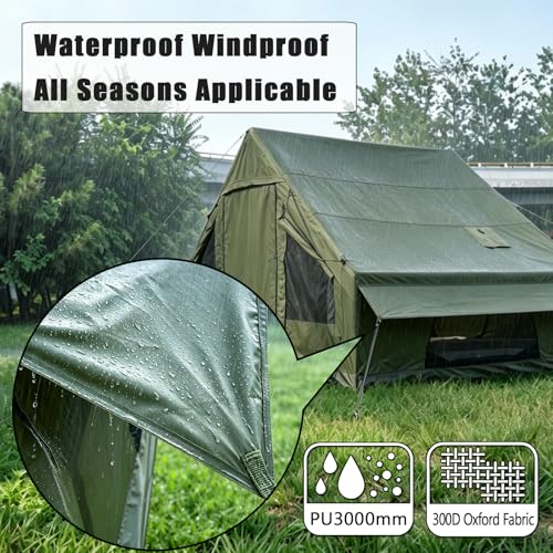 Image of Inflatable Camping Tents with Hand Pump, Air Glamping Tents, Easy Setup Waterproof and Windproof Blow up Tent, 4 Seasons Oxford Cabin Tent with Mesh Window & Stove Jack.