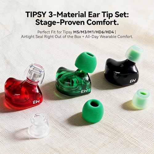 Image of Tipsy IEM Ear Tips Set, 6 Pairs: Liquid Silicone, Skin‑Friendly Silicone, Memory Foam, Fits Tipsy M5 /M3 /M1 /HD6 /HD4 (B-M Size)