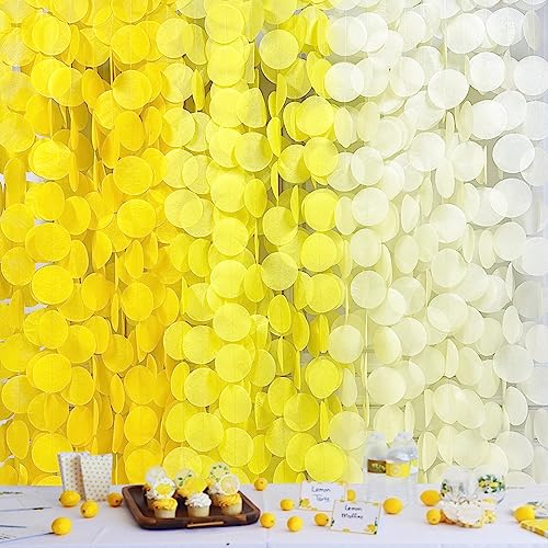 Image of 192Ft Yellow Party Decorations Ombre Yellow White Big Polka Dots Backdrop Streamer Gradient Yellow Tissue Paper Circle Dot Hanging Garland for Lemon Bee Sunflower Birthday Party Supplies