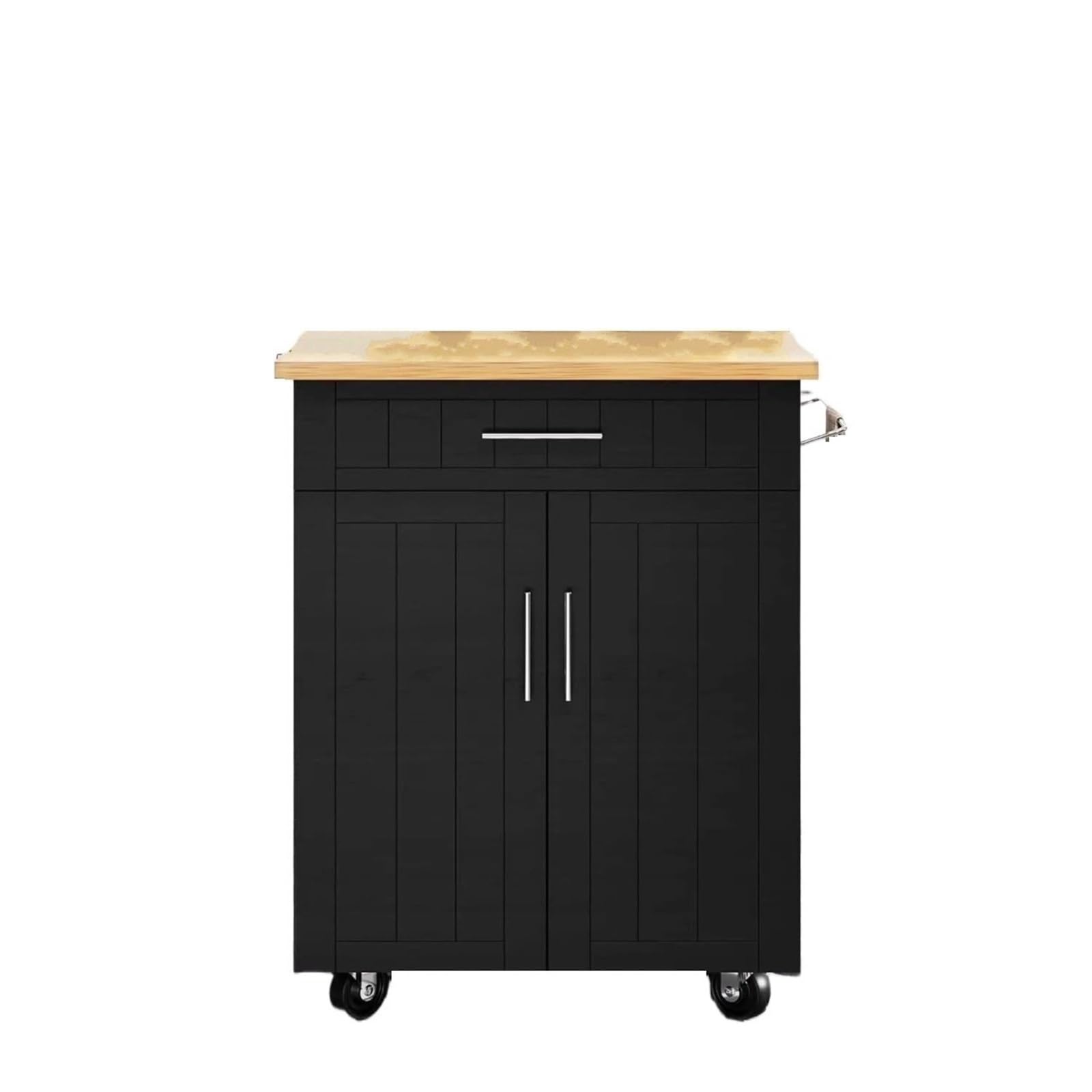 Carrello da cucina a isola con cassetti portasciugamani e grande piano di lavoro con ruote per riporre e riporre oggetti (66 cm, nero)
