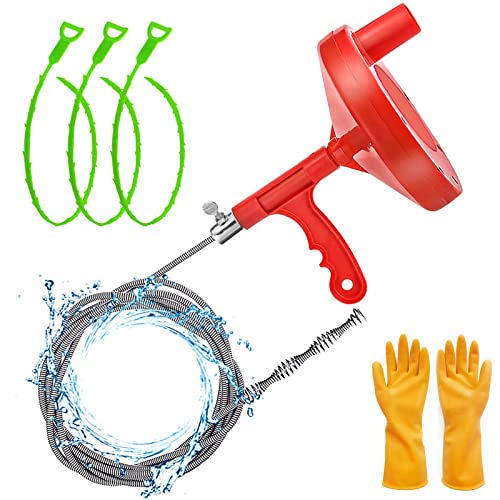 Yur1help Rohrreinigungsspirale, Professionelle 7,65 m Metallfeder Spirale für Abfluss, Flexible Rohrreiniger Abflussreiniger mit Kunststoffablauf Schlange für Bad Küche Waschbecken Duschabfluss Cover