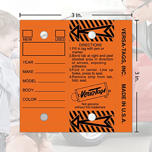 Image of Versa-Tags Orange Self-Protecting Key Tags with Chrome-Plated Split Rings, 500 Count Automotive Dealership Key Tags for Car Truck RV Inventory & Service Organization
