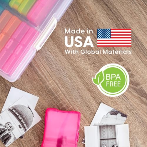 Image of IRIS USA 4 inch x 6 inch |Made in USA| 2-Pack Photo Organizers and Picture Storage Box with Handle, 16 Inner Cases /Containers for Tasks, Stickers, Ephemera, & Flashcards - Clear /Multi-Color