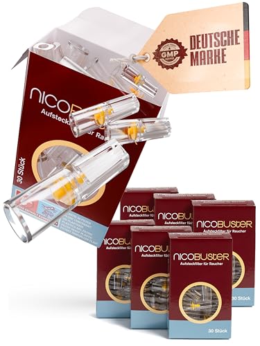 Nicobuster Zigarettenfilter - Filter Aufsatz - 180 Stk - Aufsteckfilter für Raucher - reduziert Schadstoffe Teer Nikotin - kein Geschmacksverlust - 6 x 30 Filter