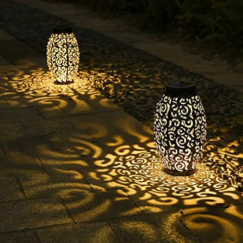 2 Pack Solar Lanterns, Hanging Solar Lantern Outdoor Lantern Solar Powered Lantern with Handle Metal Waterproof Decorative Solar Garden Lights for Patio Yard Pathway Walkway Porch Cover