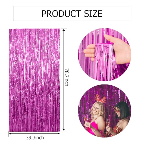Image of 20 Pack Hot Pink Party Decorations - Tinsel Curtain Streamers Foil Fringe Backdrop for Birthday, Christmas, Bachelorette, Graduation, Fiesta Photo Booth