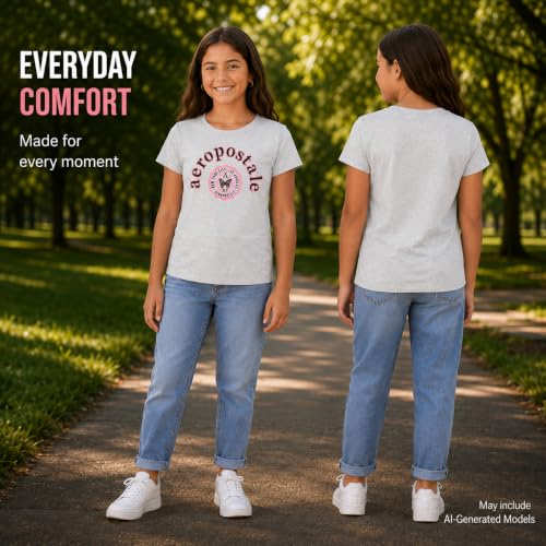 Image of Girls T-Shirts, Soft Cotton Blend Short Sleeve Crewneck Logo Tee (7-16) | Breathable Everyday Feel, Fun Graphic Personality, Pairs with Jeans, Skirts & Leggings for School, Play & Weekends