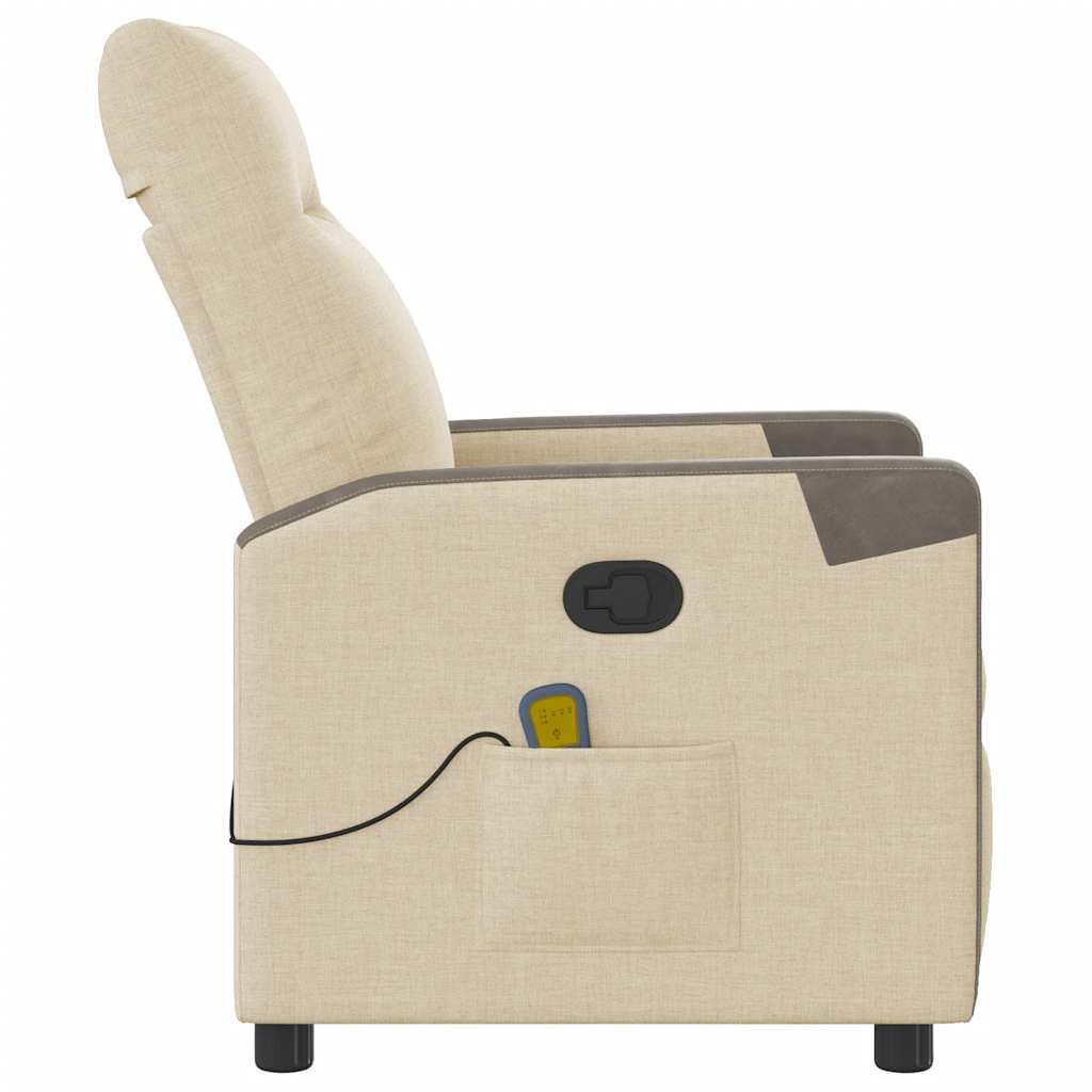 Massagesessel Creme Stoff mit 6-Punkt-Vibrationsmassage, Verstellbarer Rückenlehne 135 Grad, Holz Metall Gestell, Polster Lounge Sessel, ergonomisch bequem für Wohnzimmer, Büro