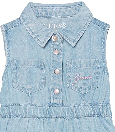 Guess Baby Girls Organic Slub Denim Sleeveless Fit And Flare Dress With Bloomer, Slubby Light Blue Wash, 9 #TOP1