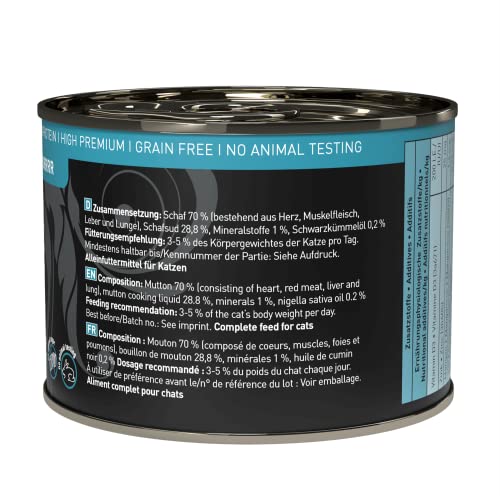 catz finefood Purrrr Schaf Monoprotein Katzenfutter nass N° 113, für ernährungssensible Katzen, 70% Fleischanteil, 6 x 200 g Dose