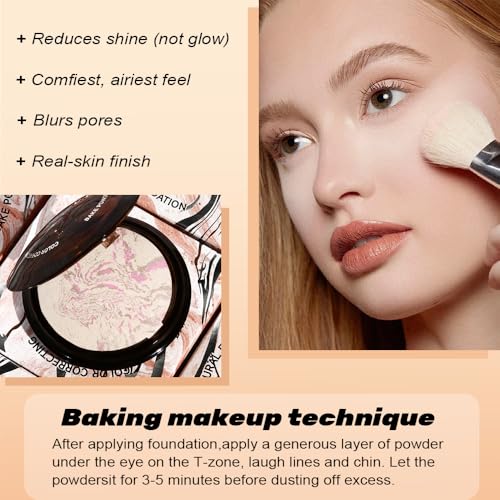 Image of FeiCuiYun Baked Balance Illuminating Foundation, Oil Control Matte Perfection Face Powder - Porcelain | Buildable Sheer to Light Coverage | Flawless Satin Finish