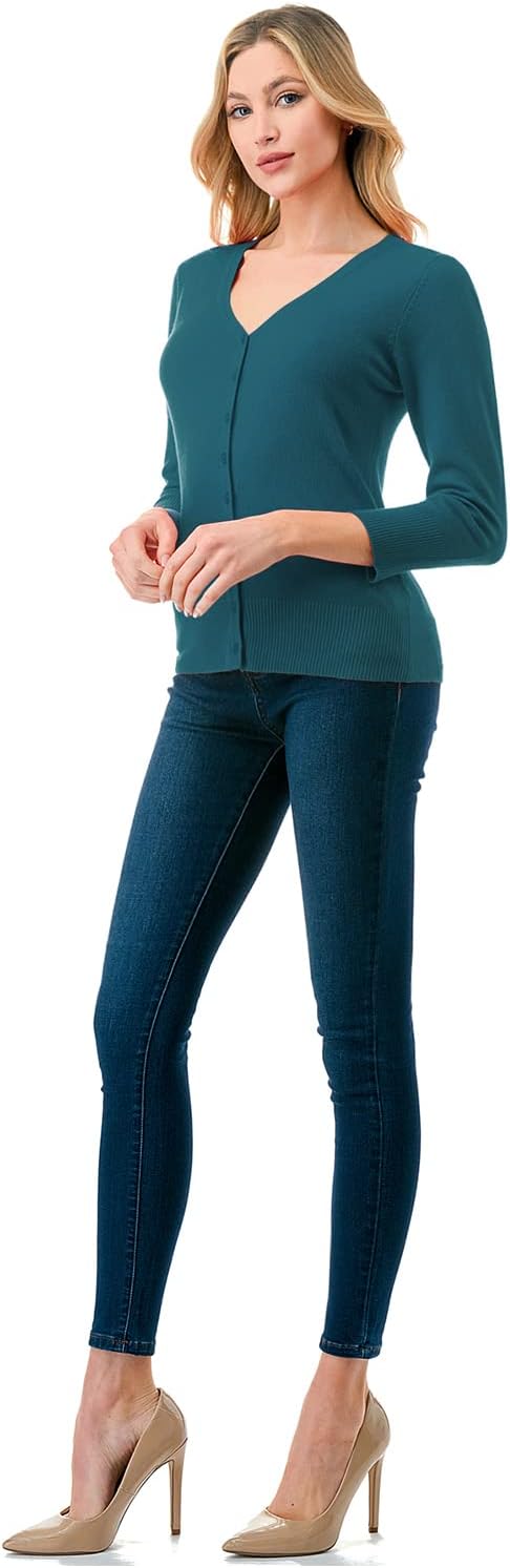 Women's 3/4 Sleeve V-Neck Button Down Knit Sweater Soft Cardigan (S-XXL) - Image 6