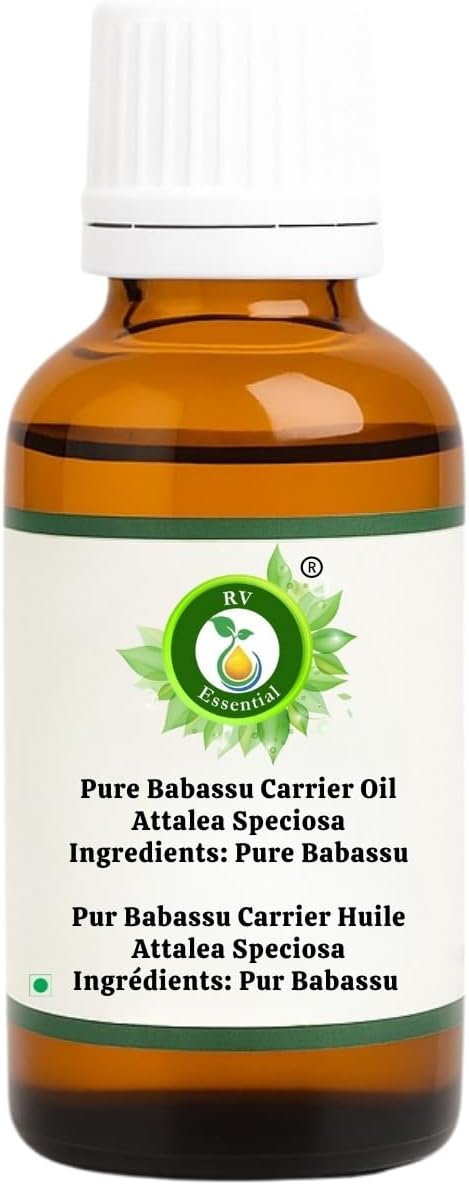 R V Essential Pure Babassu Carrier Oil 100ml (3.38oz)- Attalea Speciosa (100% Pure and Natural Cold Pressed)