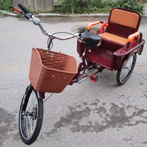 Triciclo para adultos y ancianos con cabina grande, triciclo de carga de uso dual de 20 pulgadas, triciclo tándem con asiento doble, triciclo cruiser de 3 ruedas con horquilla amortiguadora y frenos sensibles miniatura 2