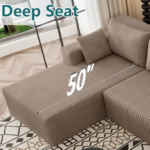 Image of 160 inch U-Shape Cloud Couch, Modern Modular Sectional U-Shape Sofa, Corduroy Boneless Couch Upholstered Couches Deep Seat Sleeper Chaise Longue for Living Room, No Assembly Required,Camel