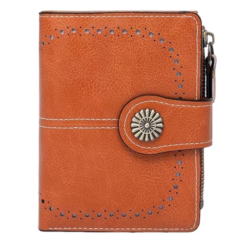 sonluk Damen Geldbörsen,Kompakt Portemonnaie Damen Klein Mehrere Fächer PU Leder Geldbeutel mit Reißverschluss Münzfach(orange)