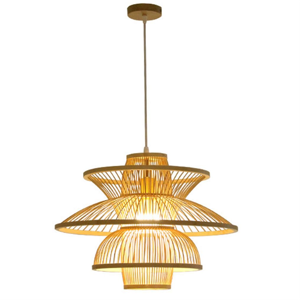 Lampa wisząca z bambusa - pleciony żyrandol w stylu boho, naturalna lampa rattanowa, nowoczesna oprawa wiklinowa, podstawa E26, do restauracji, sypialni, salonu, 50 cm