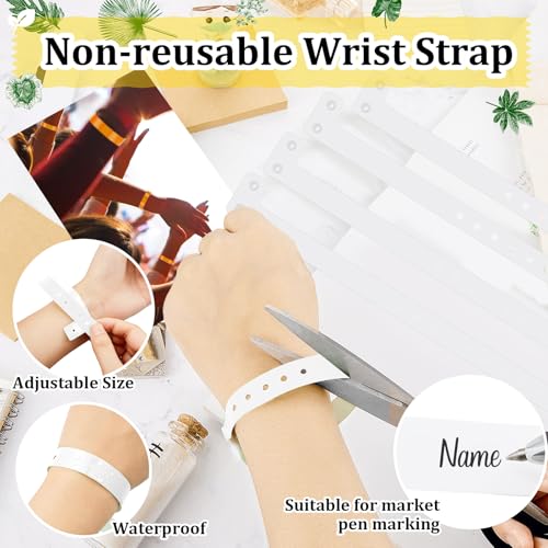 Image of Henoyso 300 Pcs White Plastic Wristbands for Events Vinyl Waterproof Pool Wristbands Neon Color Plastic Bracelet for Party Events Arm Band Identification for Concerts Carnivals