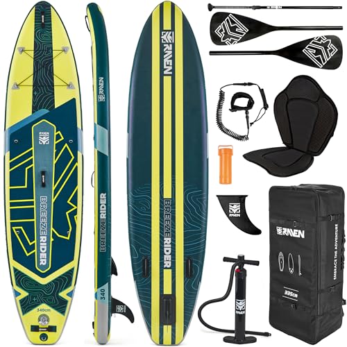 RAVEN SUP Board aufblasbares Stand Up Paddle Board Paddling Board mit Kamerahalterung Komplettset (BreezeRider Navy/Lime 340cm)
