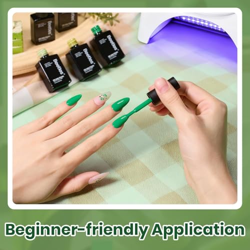 Image of Beetles Green Gel Polish Set - Green Picnic Pastel Gel Nail Polish Set 6 Colors, Soak Off UV LED Lamp Fall Nails Art, Long-Lasting Manicure Salon DIY Day Nails Home