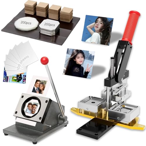 Image of 2x2in Square Photo Magnet Maker Machine, DIY Fridge Magnets Making Kit, Includes Press + Paper Cutter + 200pcs Materials + 100 Photo Paper