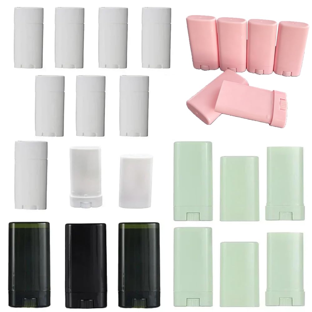 Leere Kunststoff-Lippenstift-Röhren, nachfüllbar, oval, Lippenbalsam, Reiseflaschen für solides Parfüm, Deodorant, tragbar, nachfüllbar, Lippenstift, Make-up-Behälter, 50 Stück (Teegrün)