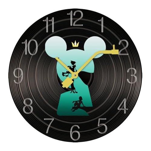 掛け時計 木製レコード キングダムハーツ ウォールクロック かけ時計 置き時計 インテリア おしゃれ 電池式 飾り 木製 連続秒針 北欧 無音 壁掛け 個性的 大数字 音楽愛好家 直径30cm ギフト