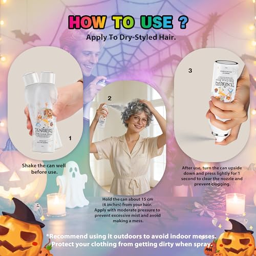 Image of Gray Temporary Hair Color Spray for Women, Silver Grey Instant Colored Hair Dye Alternative for Men Teens, Disposable Washable, Quick Styling for Halloween Party Christmas, 150ml
